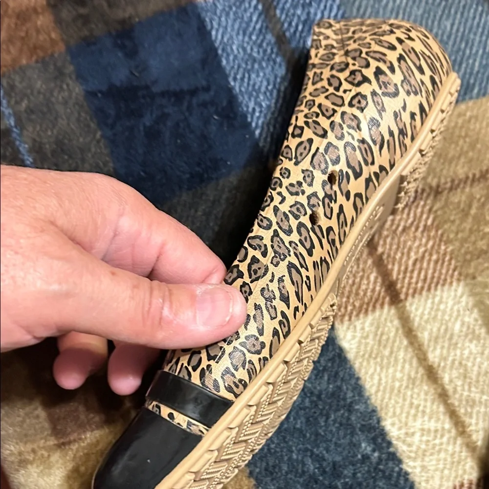CROCS Leopard Print Flats with Black Toe